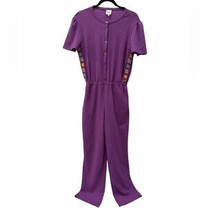 Shoeby Purple Textured Crochet panel Jumpsuit | Pockets | Boho Size M